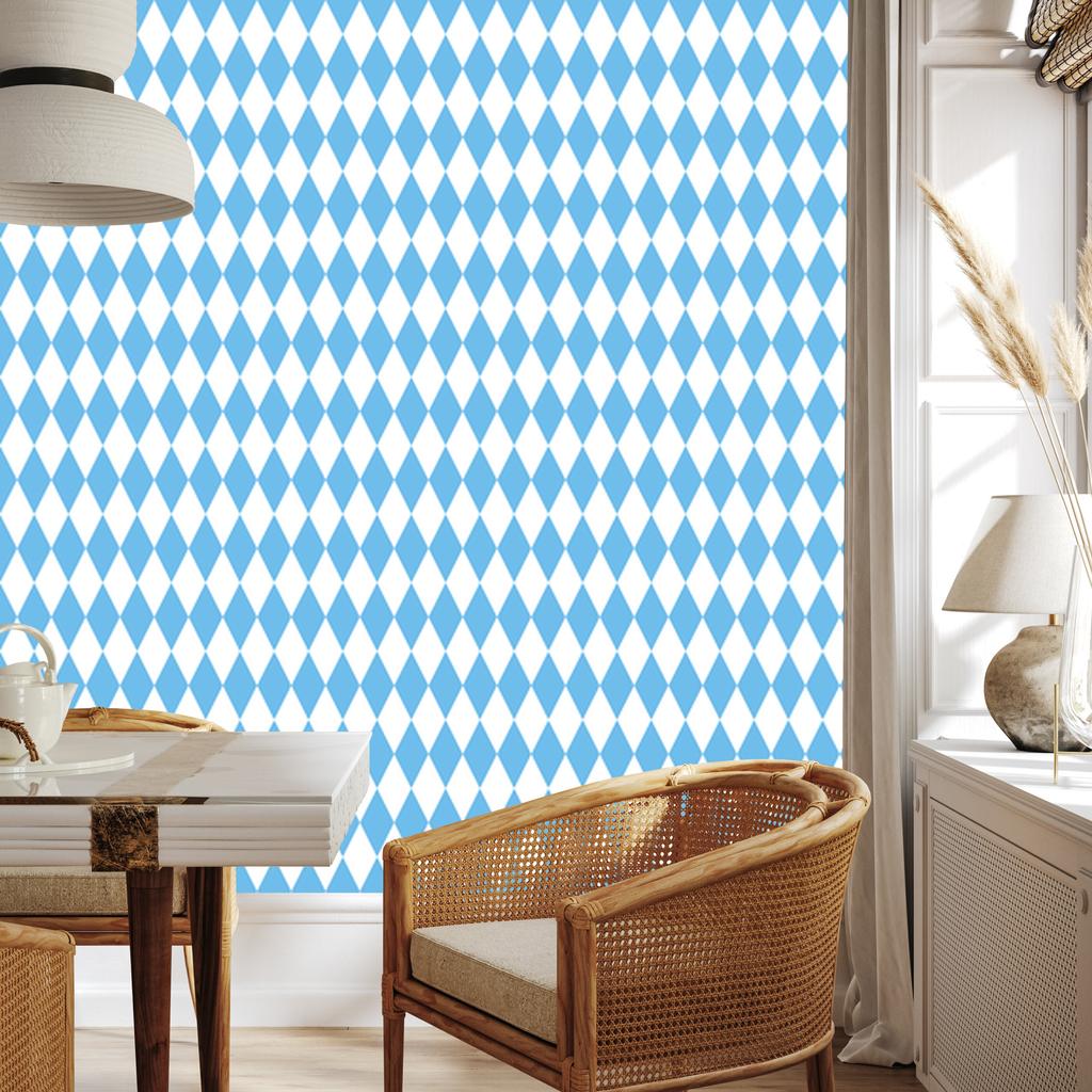 Azure Harlequin Rhombus Wallpaper for Living Room and Bedroom 50x1000