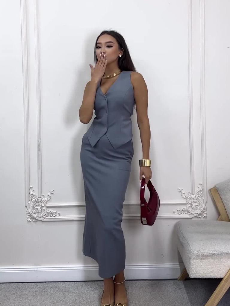 2024 Summer Two-Piece Outfit - Solid Color Lightweight Sleeveless Midi Dress Set