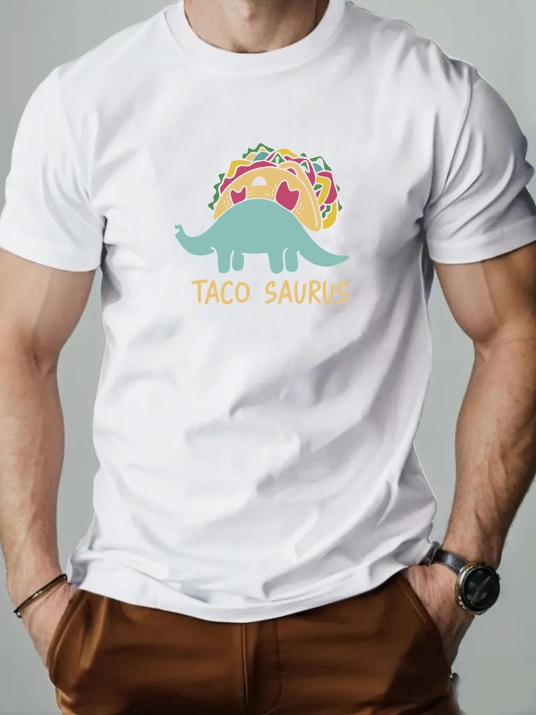 Mens Cotton Tshirt TACO SAURUS Summer Round Neck Shortsleeved Graphic Breathable Fashion Casual Tshirt