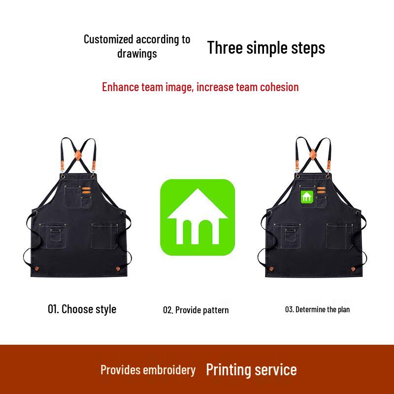 Thickened Waterproof Oil-resistant Canvas Apron for Kitchen, Restaurant, or Milk Tea Shop