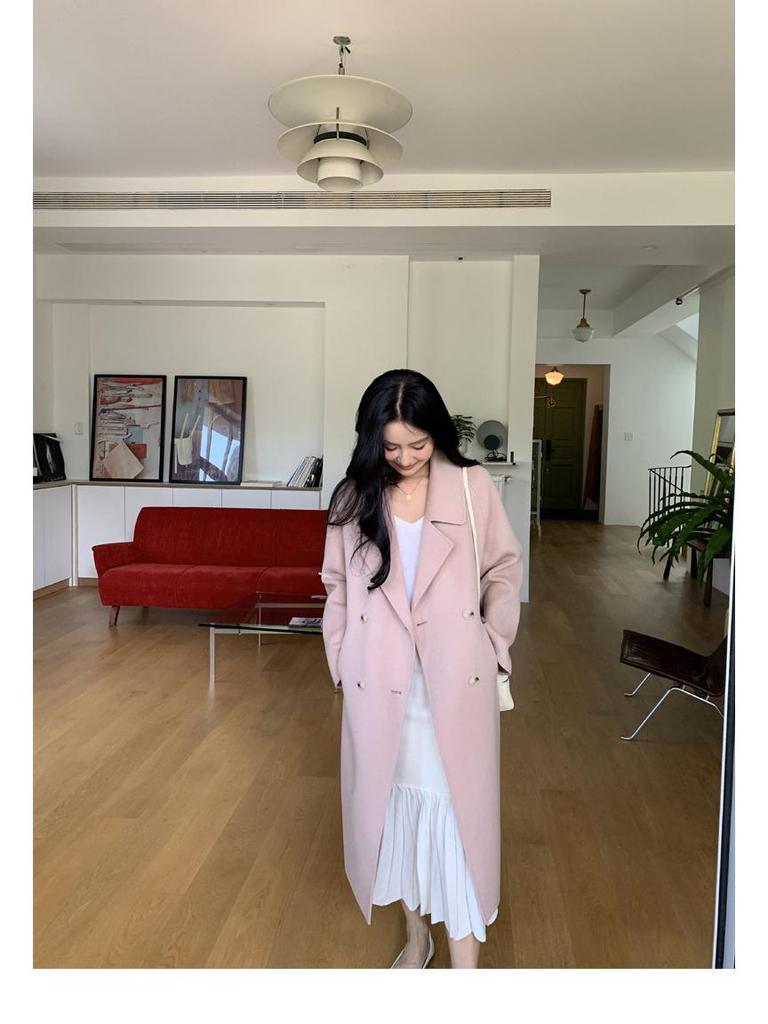 Women's Camel Wool Overcoat - Autumn/Winter High-End Suit with Belt, Petite Fit, Long H-Version, Elegant Temperament, Style 801