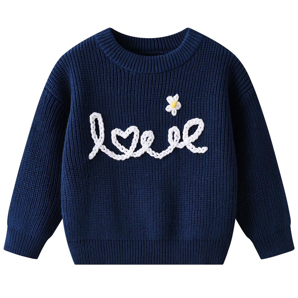 Autumn and Winter Hand-embroidered Love Baby Infant Base Knitted Sweater Birthday DIY Cotton Children's Sweater