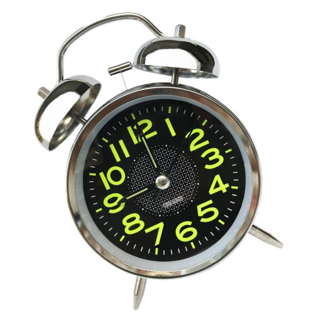 Silver Twin Bell Alarm Clock 4 Inch Dial Battery Operated Alarm Clock For Office Decor