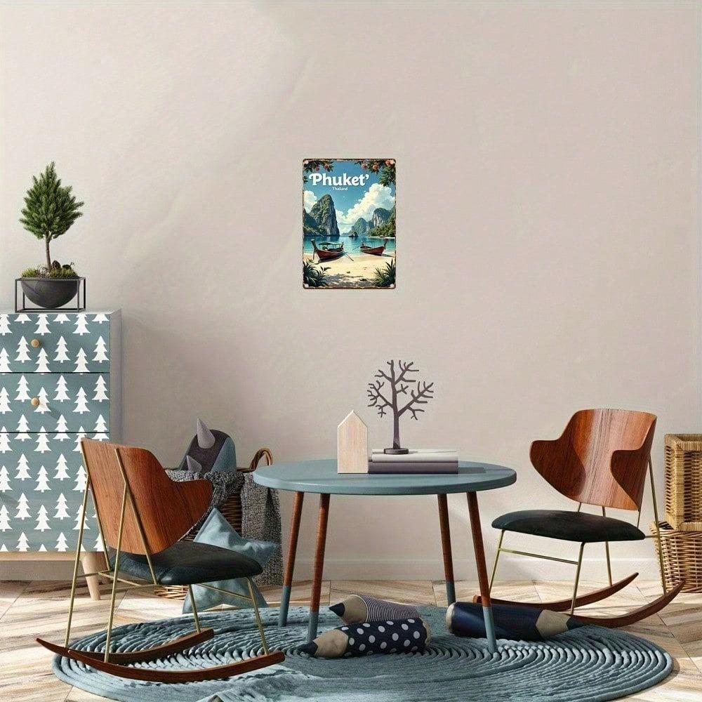 Vintage Phuket Thailand Metal Sign 8x12in Rustic Beach Travel Poster Tropical Wall Decor for Home Bar Garden