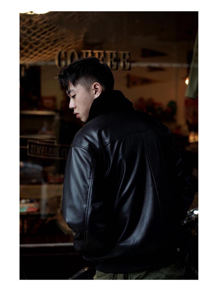 Normanlong Men's Retro A2 Aviator Jacket - American Military Vietnam War Leather with Fur Collar & Cotton Lining