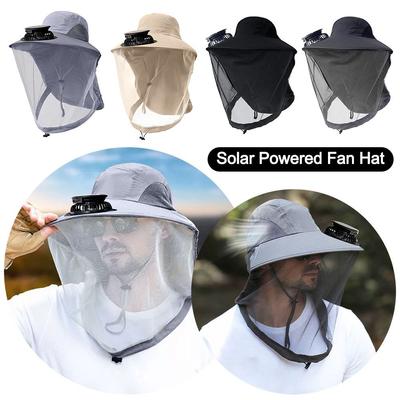 USB Charging Solar Powered Fan Hat Wide Brim Mosquito-proof Hat Universal Fisherman Hat  Summer