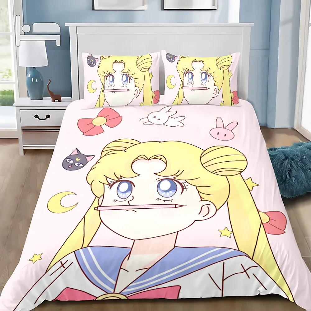 

S-Sailor M-Moons Декор для спальні для дорослих хлопчиків і дівчаток Односпальний Двоспальний Великий розмір Підковдра Наволочка Постільна білизна Японське аніме Милий EU Single(135x200cm)