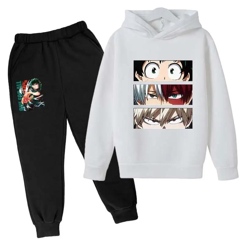 Japanese My Hero Academia Suit Graphic Long Sleeve Hoodies+pant Anime Funny Bakugou Katsuki Harajuku Fashion Sudadera Sweatshirt