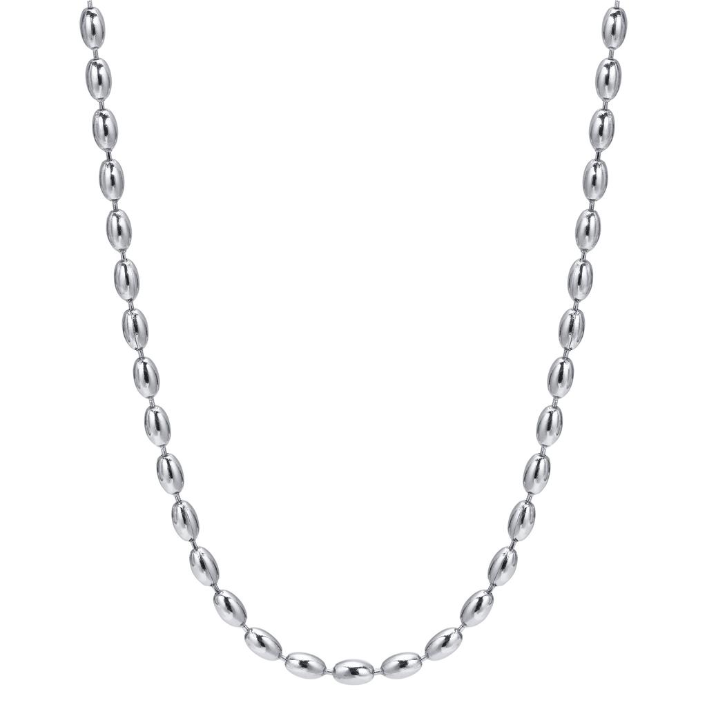 Collana a Catena con Filo di Perle di Riso Ovali Color Argento per Donna, Gioielli Choker con Perline in Acciaio Inossidabile all'Ingrosso