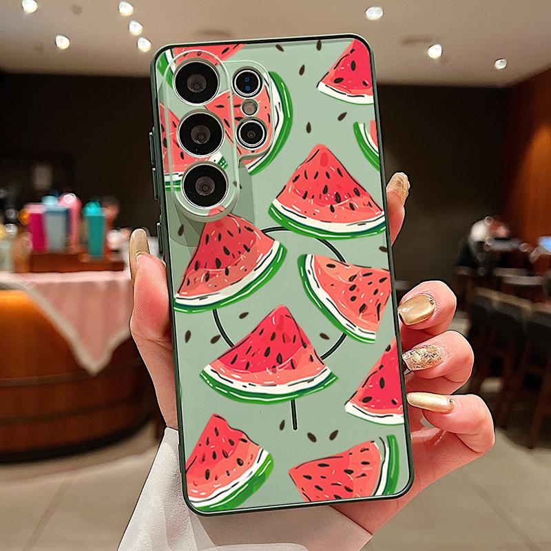 Magnetic For Magsafe Case For Samsung Galaxy S26 Ultra S25 Edge S24 Plus S23 FE S22 A17 A54 A55 A56 A57 5G Watermelon Cherry Fruits Pattern Cover