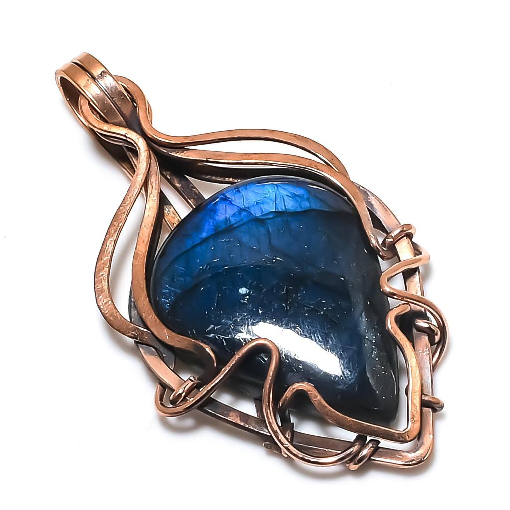 Labradorite Pendant, Handmade Gemstone 999 Copper Wire Wrapped  Antique Jewelry, For Gift Silver Jewelry