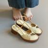 Sheepskin version~ Wear one-pedal sandals for women's one-button leather soft-soled versatile thick-heeled open-toed shoes