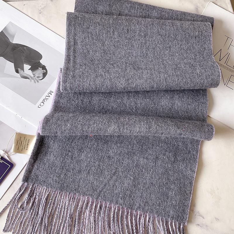 100 pure wool scarves for men's autumn and winter gray double-sided high-end gift boyfriend men's cashmere shawl