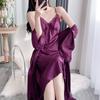 1011 new ice silk suspender nightgown women's casual long-sleeved high-end lace loungewear set