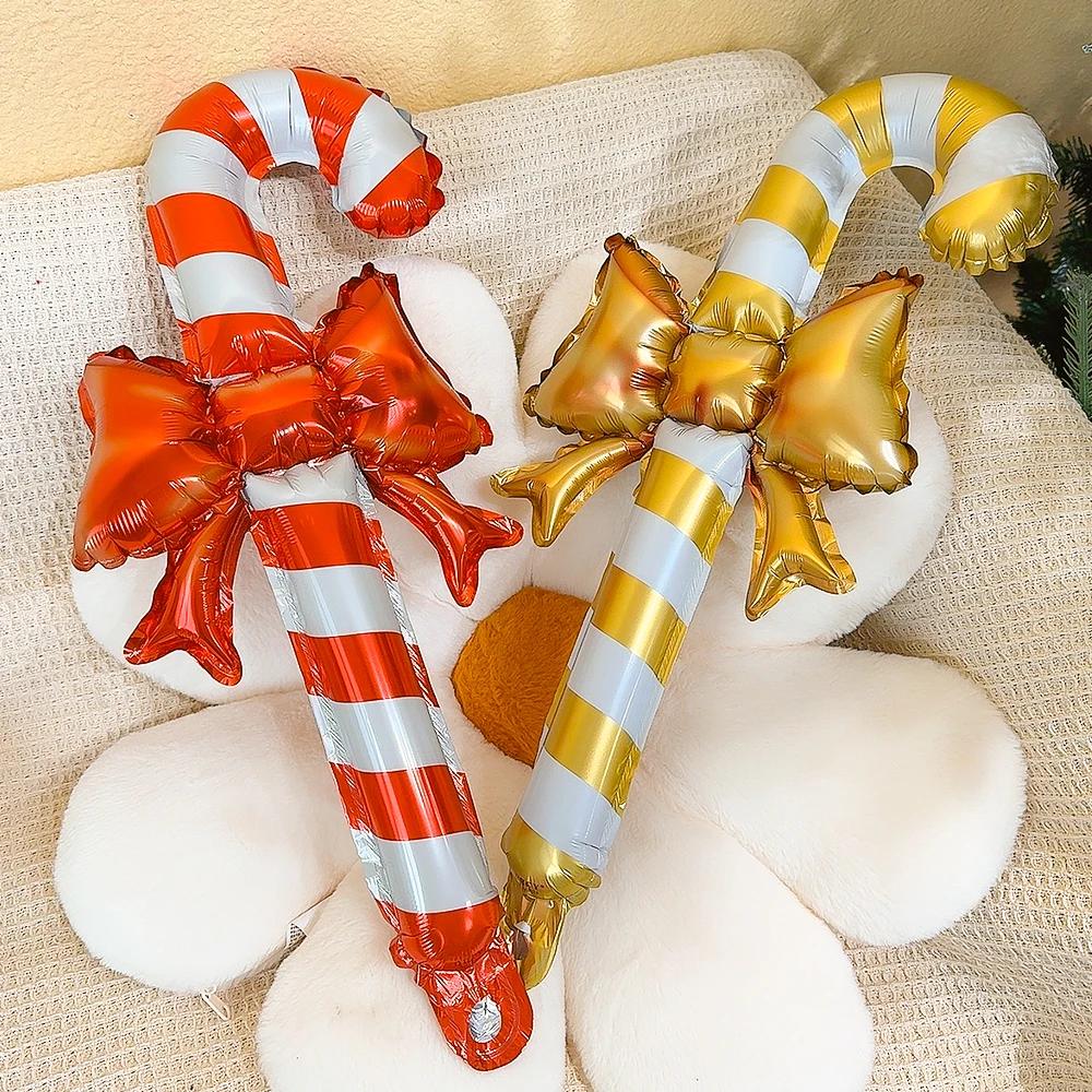 Christmas Candy Cane Balloon Large Inflatable Golden Bow Handheld Balloons Children Gifts Home New Year Party Decoration Supply