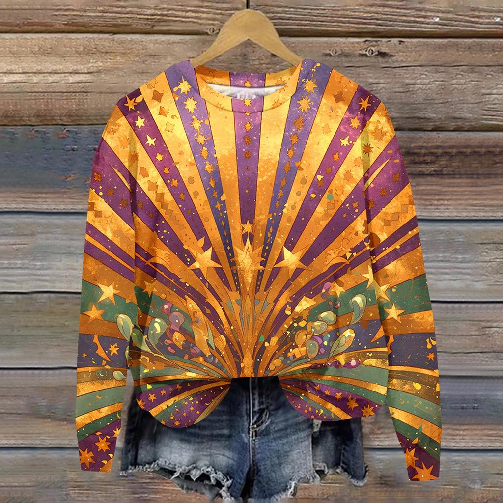 Damenmode Bedrucktes Langarm Locker Rundhals Sweatshirt Top