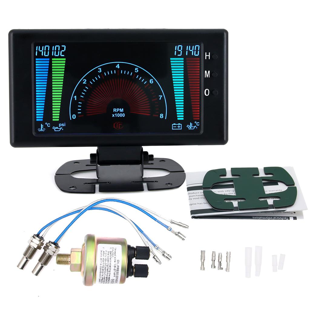 6 In 1 Vehicles Gauge 12V Car Universal Fit Water Temperature Digital Temp Measure LCD Screen Voltage Meter Oil Pressure