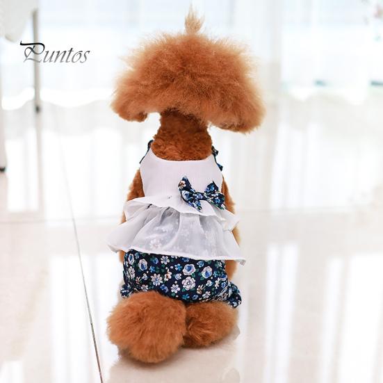 Honden Overalls Jumpsuit Ronde Hals Ruches Zoom Bloemenprint Huisdier Strik Romper Benodigdheden