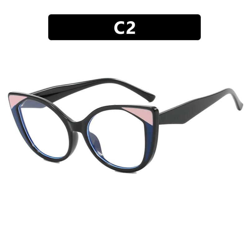 Trendy Cat-eye TR90 Frame Colorful Patchwork Large Size Prescription Short Sight Eyewear 0 -0.5 -1 -1.25 -1.5 -1.75 -2.0 To -6