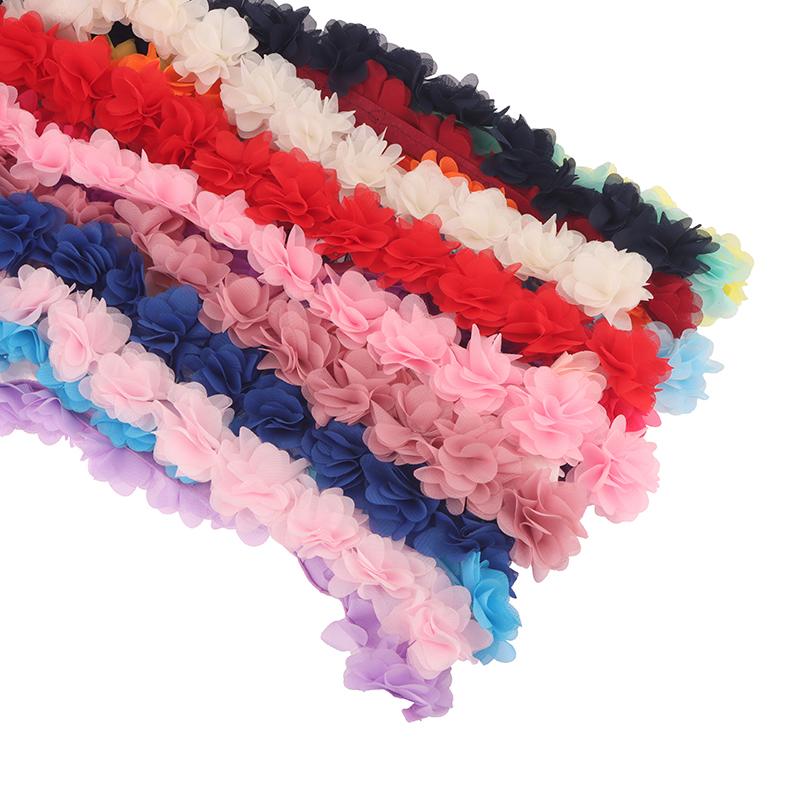 1 Yard 24 Flowers Chiffon Lace Patch Fabric Webbing Decoration Flower Gift Ribbons Diy Bridal Veil Shoes Wedding Clothes Crafts