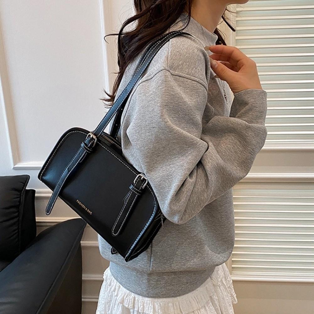 Casual Korean Style Boston Bag Underarm Simple Single Shoulder Bag Large Capacity Vintage PU Leather Handbag Unisex