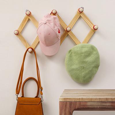 Ausziehbarer Hölzerner Kleiderständer Wandmontage Aufhänger mit Haken für Hüte und Tassen Platzsparend Baseballkappen Organizer