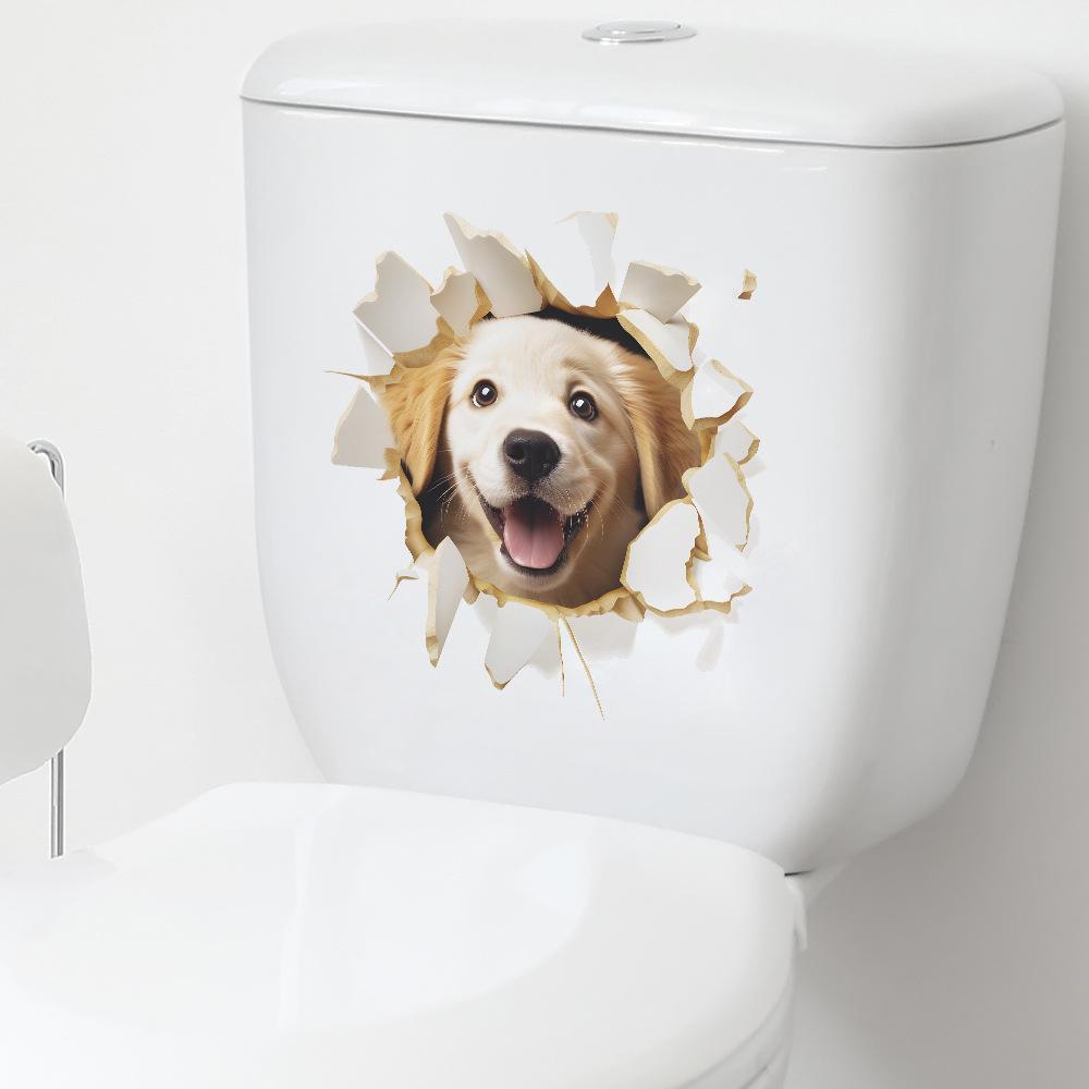 Playful Peek-a-Boo Lifelike Puppy Toilet and Wall Sticker Set Waterproof Self-Adhesive Removable Decal for Bathroom WC Decoration