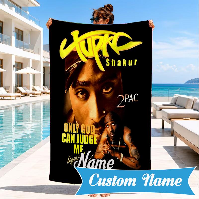 Custom Name Rap Legends Collage Heart In Space Adventure Microfiber Beach Towel, Lightweight for Summer Travel, Swimming Pool Fan Gift