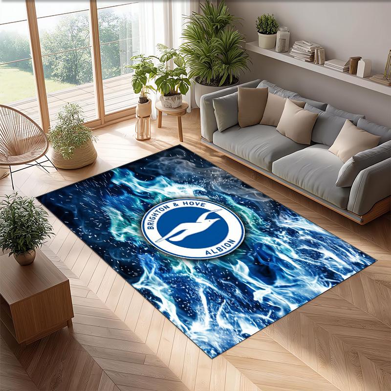 Brighton & Hove Albion Football Print Crystal Velvet Rug, Comfortable Water Absorbent Non Slip Indoor Floor Carpet