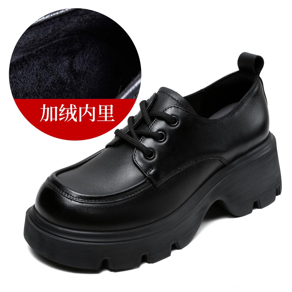 Leder braun retro kleine Lederschuhe Damen neu Frühling und Herbst dicke Sohle Plateau britischer Stil Schnür-Loafer