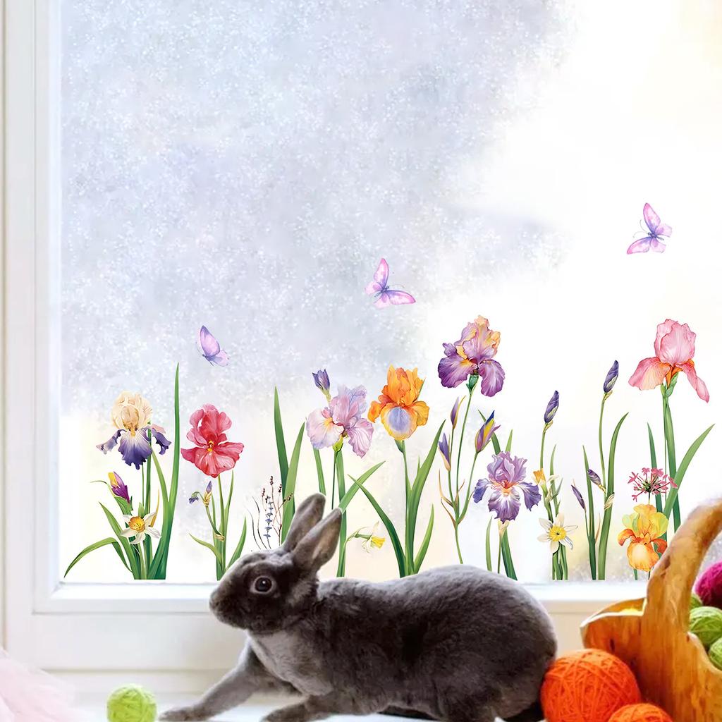 Aquarell Sommer Schmetterling Blume Landschaft Selbstklebender Fensteraufkleber Beidseitig Sichtbares Glasdekor für Schaufenster