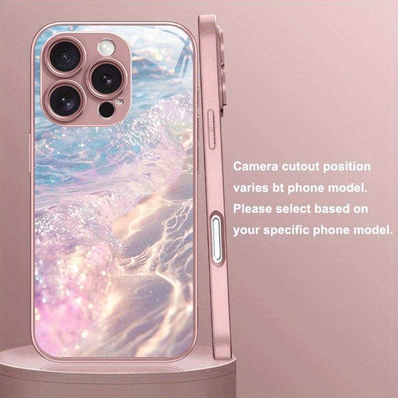 Seawater Ripple Pattern Pink Metallic Paint Glass Hard Phone Case For iPhone 17 Pro Max 11 12 13 14 15 16 Plus 16E 17Air Cover