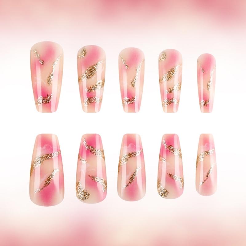 Press on Nail Ballerinas Coffin Fake Nail Designs Stick on Nail Full Cover False Nail Acrylic Glues on Nail for Womens