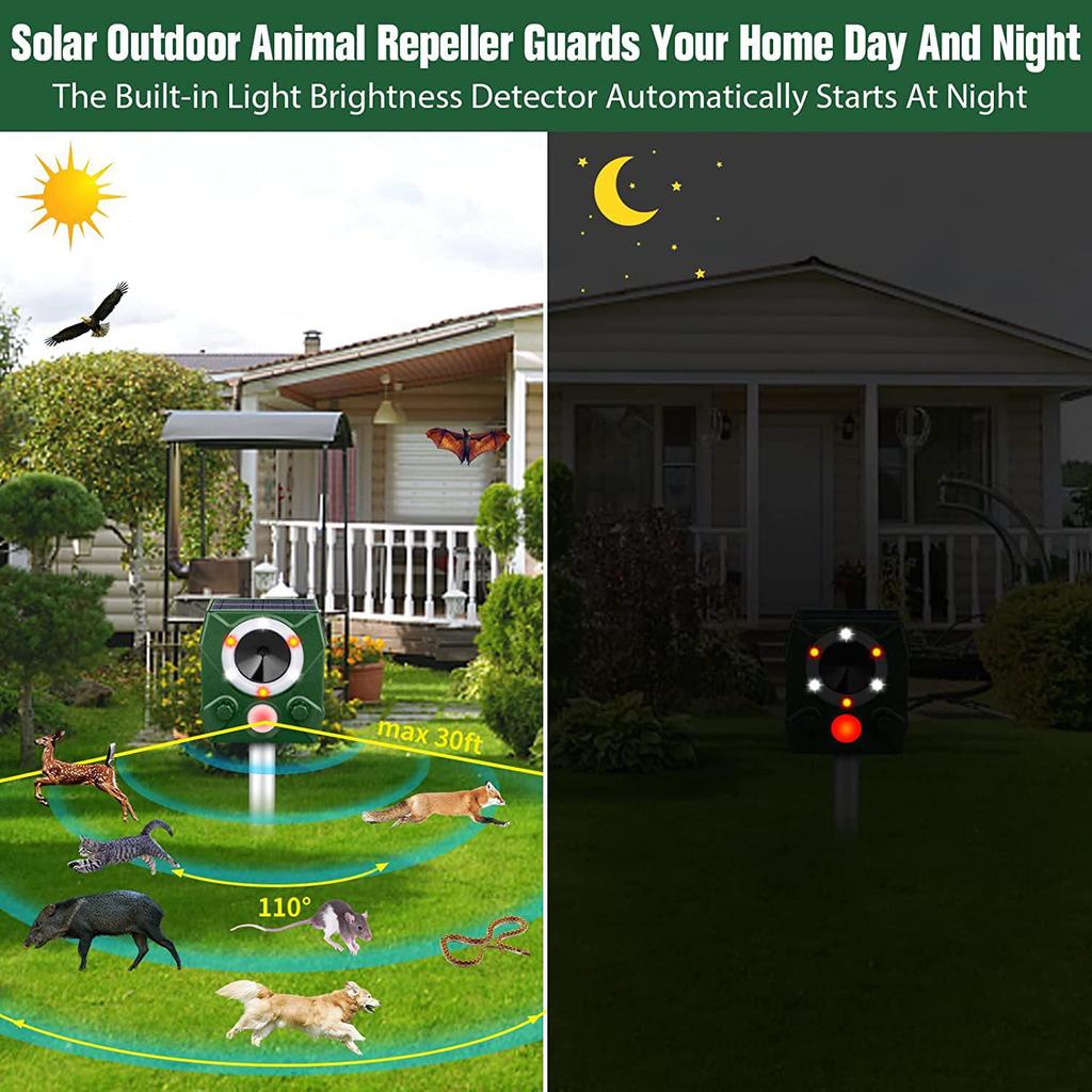 Solar-Powered Ultrasonic Pest Repeller with Infrared Sensor and High-Power Speaker for Rats and Birds