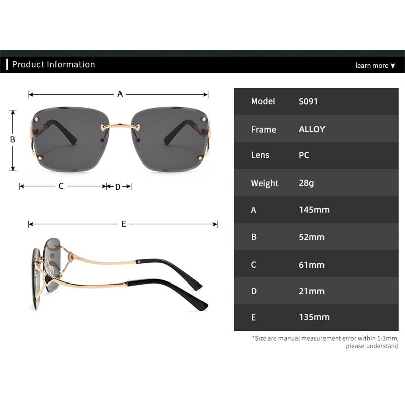 Square Metal Frameless Design Sunglasses for Men and Women Fashion Trendy Outdoor Sunscreen Sunshade Glasses