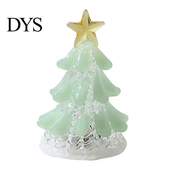 Clear Glass Tree with Gold Star Handmade Christmas Lighted Figurine, Mini Luminous Xmas Ornament for Office Desk Night Light, Art Tabletop Holiday