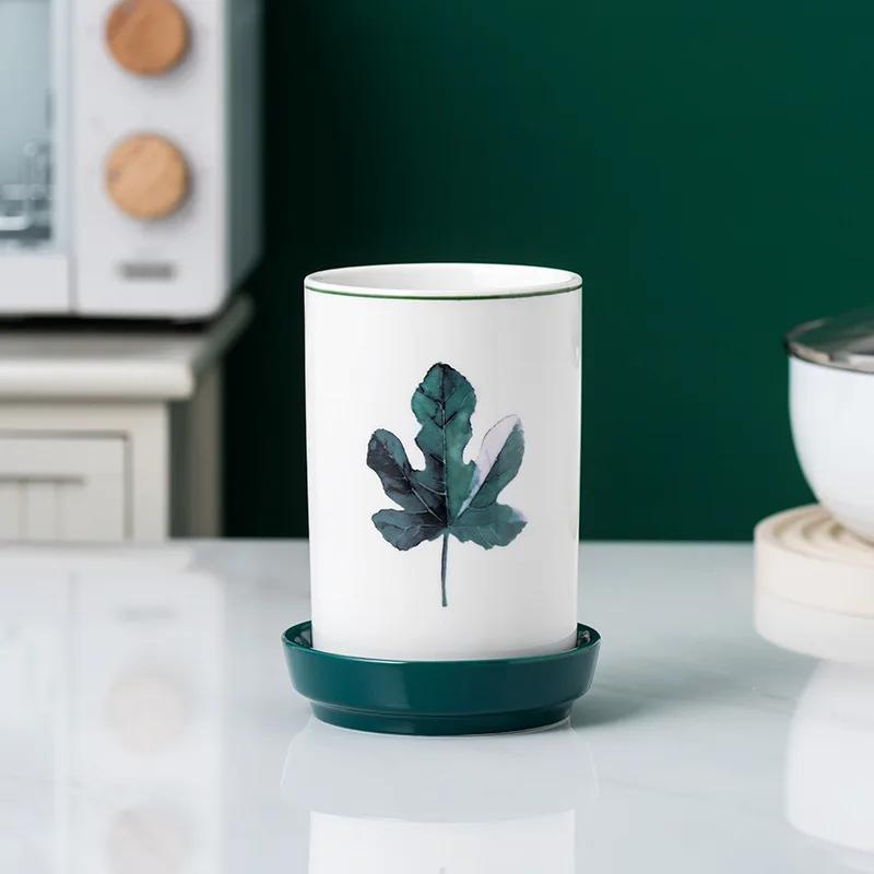 Ceramic Cutlery Holder with Drainer Bottom Cooking Tools Storage Box Gadgets Organizer Accessories Kitchen Uensils