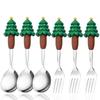 6pcs Stainless Steel Christmas Dinnerware Set Cake Fork Coffee Spoon Party Tableware Christmas Tree Moose Snowman Fork Spoon Set
