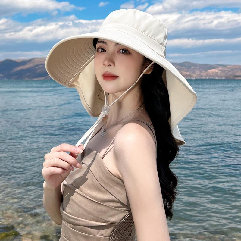 Big Brim Sun Hat Women's Face Shawl Purple Line Summer Sun Riding Sun Hat Hiking Hat