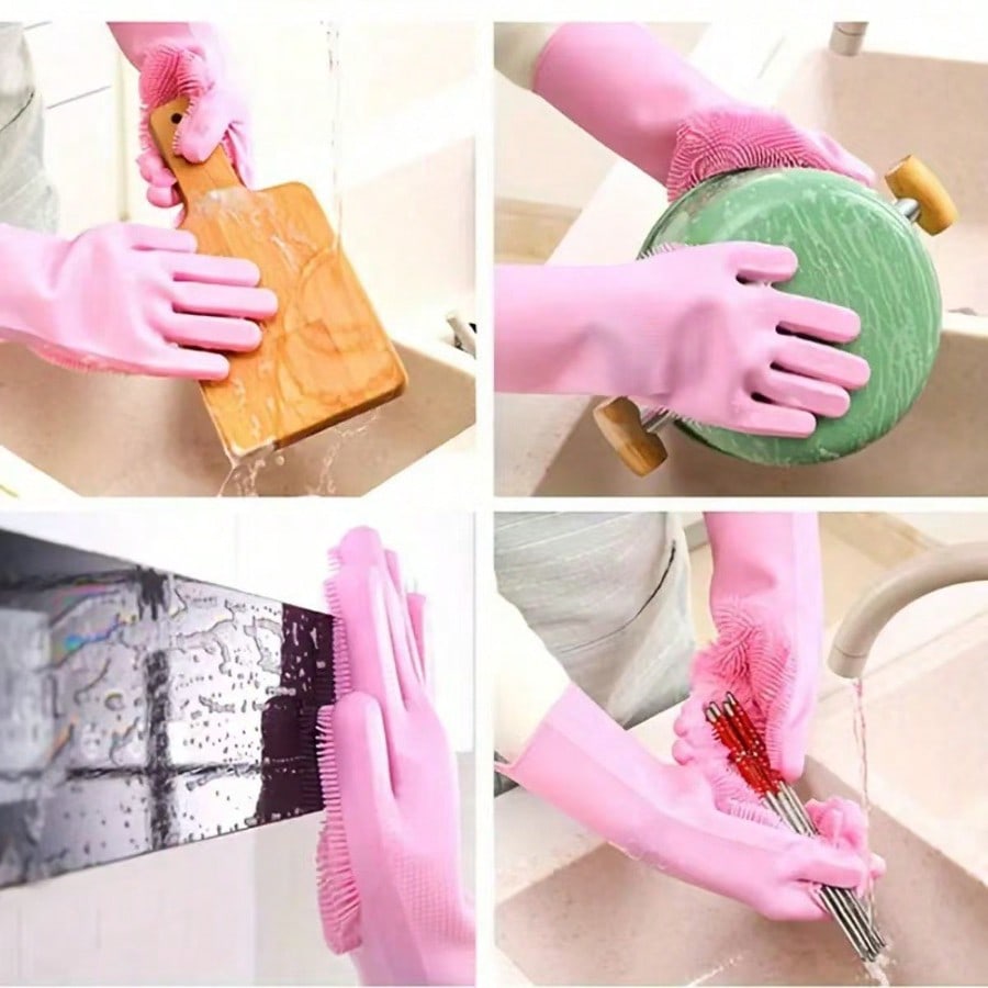 Silicone Dishwashing Gloves, Pet Bathing Gloves, Kitchen Cleaning Gloves for Washing Dishes and Vegetables