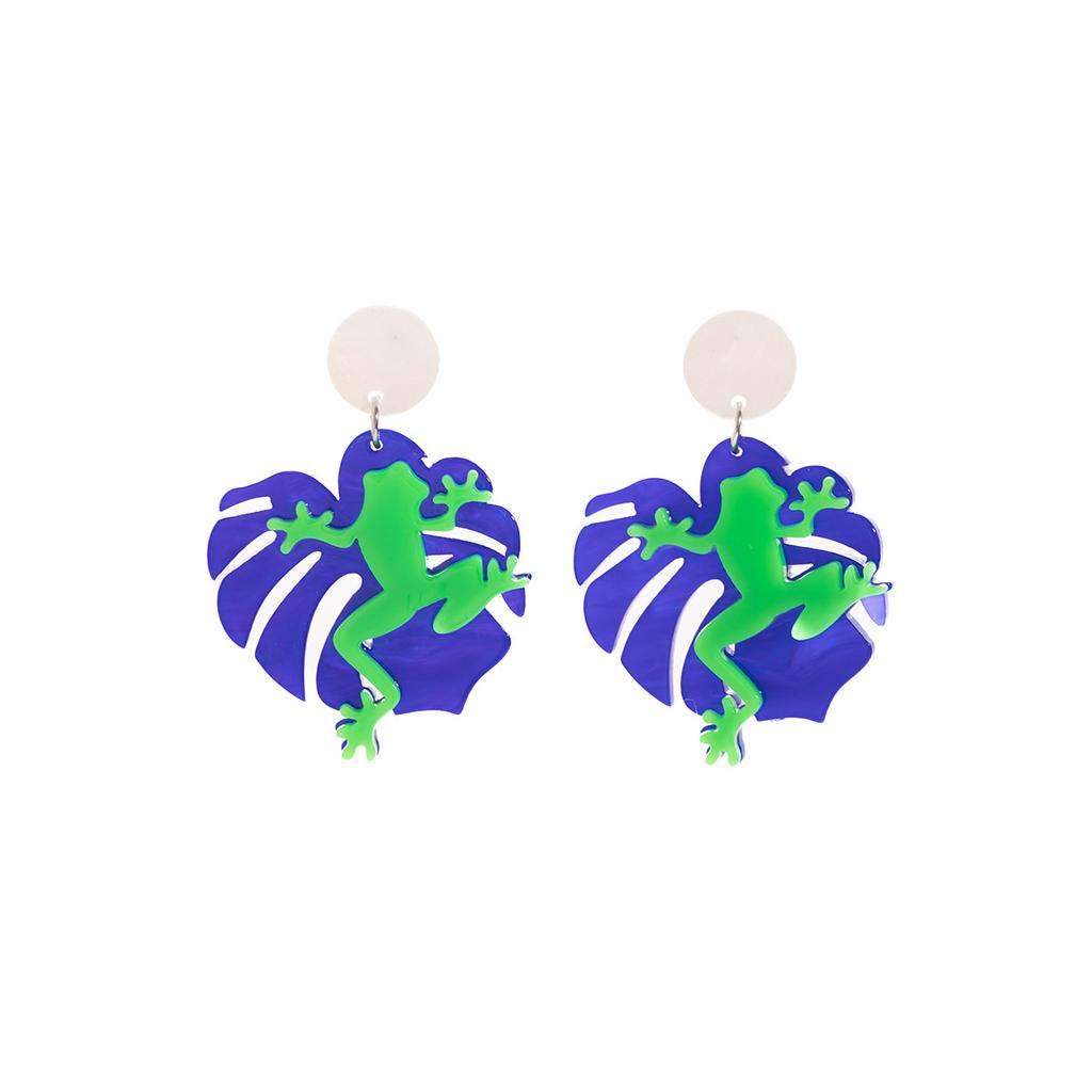 Creative Design Earrings Personality Fun Funny Frog Leaf Acrylic Fashion Earrings