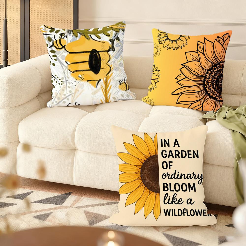 Sunflower Patterns Cushion Cover Soft Plush Throw Pillow Cover DoubleSided Decorative Cushion Case Sofa Bedroom Home Decor