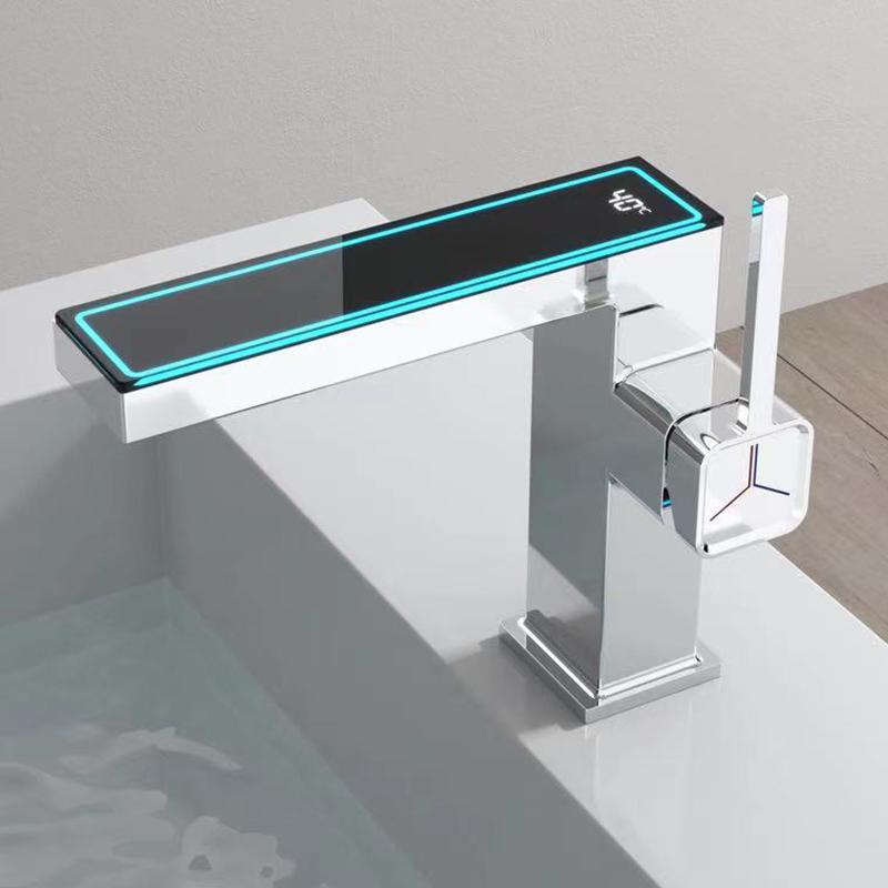 Gunmetal Graue Badezimmerarmatur Intelligent Digitalanzeige LED Waschtisch Heiß Kalt Wasser Mischbatterie Spültischarmatur Messing Waschtisch Waschtischarmatur Armaturen