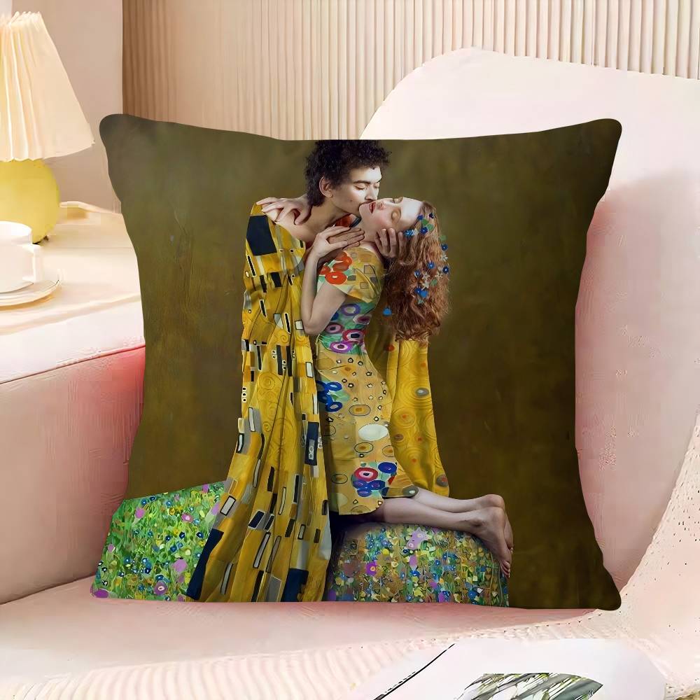 

Gustav Klimt The Kis Cover With Short Plush Print For Living Room Sofa Decoration Cushion Cover Pillow Covers 16x16Inch