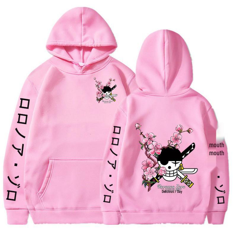 Unisex Fleece-Lined Zoro Anime Hoodie Sweatshirt