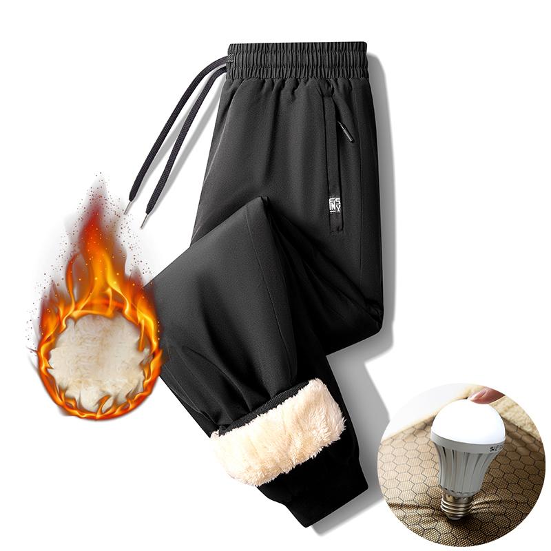 Pantalones de Invierno para Hombre con Forro Polar Cálidos Pantalones de Chándal Holgados Joggers Ropa Deportiva Bolsillos con Cremallera Color Sólido Moda Casual Cordón