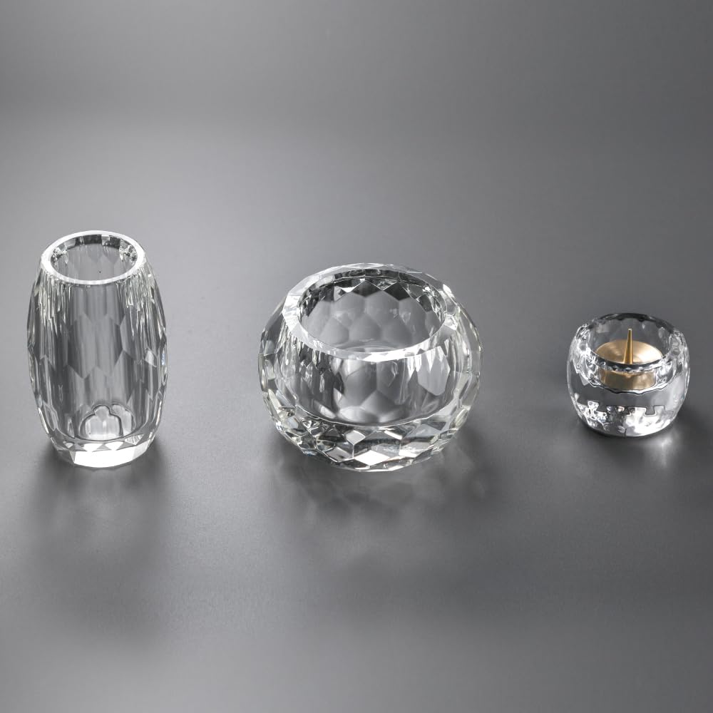 Vega Clear Buddhist Altar Set, 3-Piece Set, 3.0-inch, Crystal Buddhist Altar Accessories, Modern K7 Crystal Glass, Stylish (K7) Incense Burner,