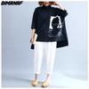 DIMANAF Women Clothing Casual Lady Shirts Blouse Black Oversize Print Tops Tunic Cotton Loose Button T-shirt 2024 Spring Summer
