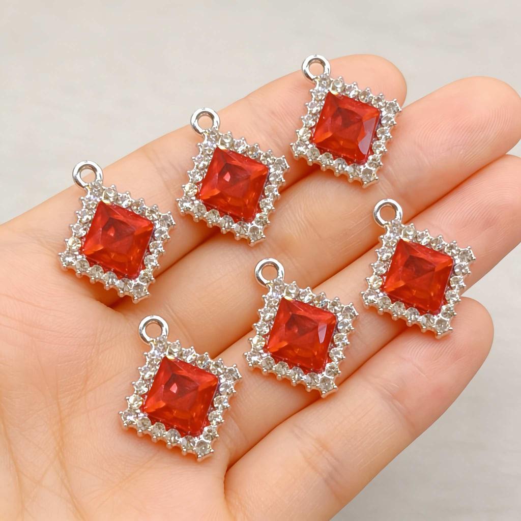 6pcs Rhinestone Alloy Pendants Square Charms For Jewelry Making Handmade Necklace Earrings DIY accessories