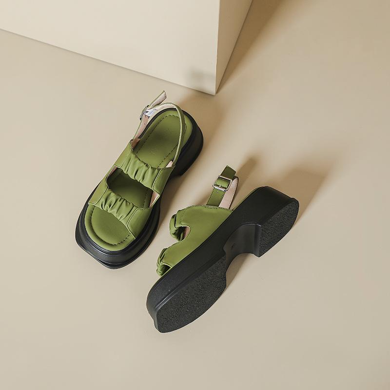 Thick-soled Word with Roman Sandals Women's Summer Casual Versatile Soft-soled Open-toed Thick Heel Black Outerwear Muffin Shoes